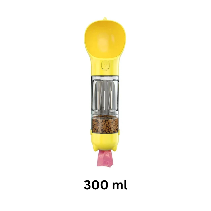 Gul flaska 300 ml med foderbehållare